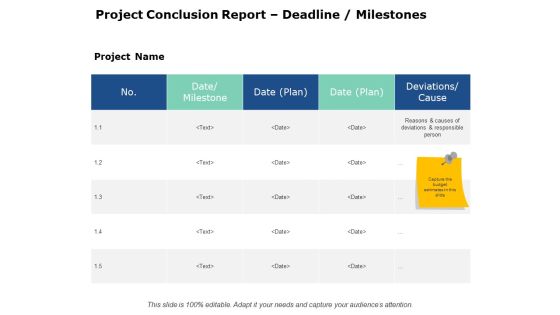 Project Conclusion Report Deadline Milestones Ppt PowerPoint Presentation Inspiration Brochure Project Conclusion Report Deadline Milestones Ppt PowerPoint Presentation Inspiration Brochure