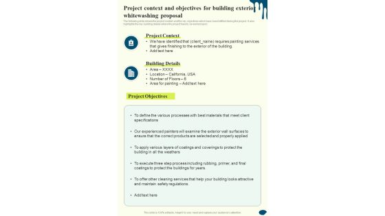 Project Context And Objectives For Building Exterior Whitewashing One Pager Sample Example Document Project Context And Objectives For Building Exterior Whitewashing One Pager Sample Example Document