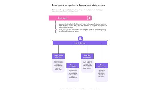 Project Context And Objectives For Business Brand Building Services One Pager Sample Example Document