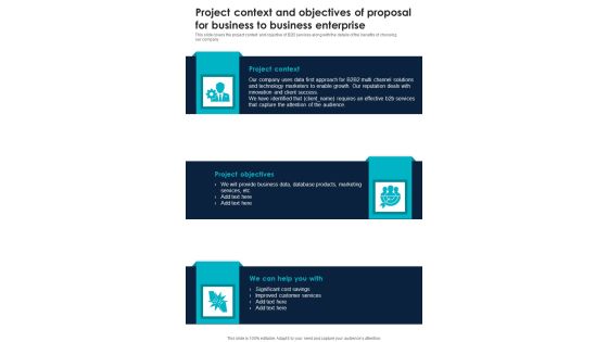 Project Context And Objectives For Business To Business Enterprise One Pager Sample Example Document Project Context And Objectives For Business To Business Enterprise One Pager Sample Example Document