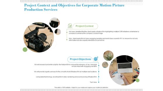 Project Context And Objectives For Corporate Motion Picture Production Services Ppt PowerPoint Presentation Outline Brochure Project Context And Objectives For Corporate Motion Picture Production Services Ppt PowerPoint Presentation Outline Brochure