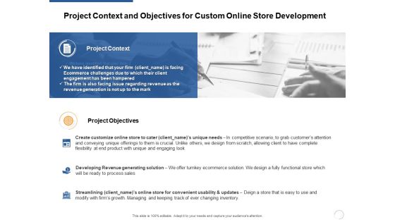 Project Context And Objectives For Custom Online Store Development Ppt PowerPoint Presentation File Graphics Design