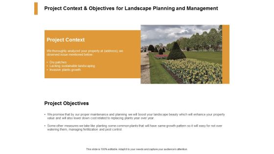 Project Context And Objectives For Landscape Planning And Management Ppt PowerPoint Presentation Outline Aids