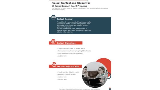 Project Context And Objectives Of Brand Launch Event Proposal One Pager Sample Example Document Project Context And Objectives Of Brand Launch Event Proposal One Pager Sample Example Document