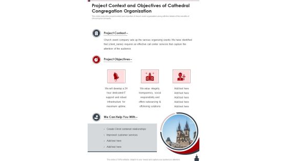 Project Context And Objectives Of Cathedral Congregation Organization One Pager Sample Example Document Project Context And Objectives Of Cathedral Congregation Organization One Pager Sample Example Document