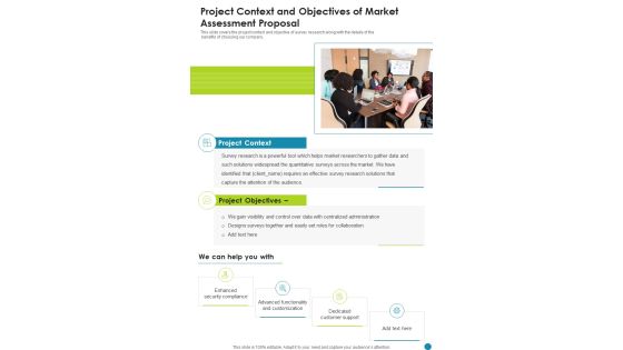 Project Context And Objectives Of Market Assessment Proposal One Pager Sample Example Document Project Context And Objectives Of Market Assessment Proposal One Pager Sample Example Document