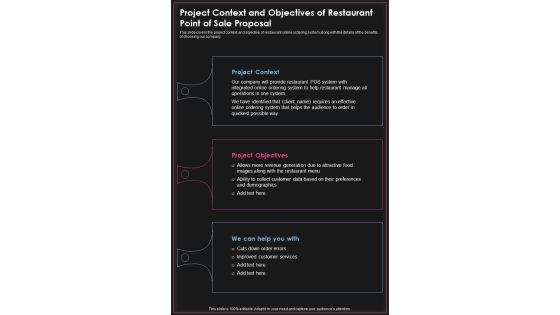 Project Context And Objectives Of Restaurant Point Of Sale Proposal One Pager Sample Example Document Project Context And Objectives Of Restaurant Point Of Sale Proposal One Pager Sample Example Document