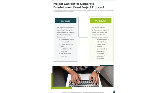Project Context For Corporate Entertainment Event Project Proposal One Pager Sample Example Document Project Context For Corporate Entertainment Event Project Proposal One Pager Sample Example Document