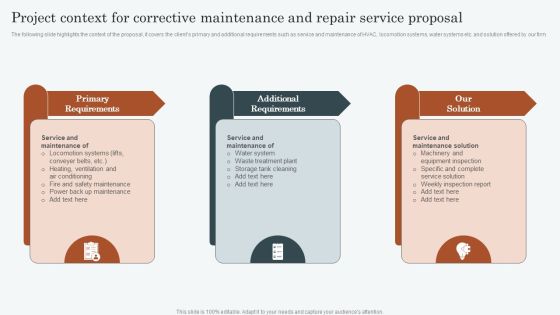 Project Context For Corrective Maintenance And Repair Service Proposal Clipart PDF Project Context For Corrective Maintenance And Repair Service Proposal Clipart PDF