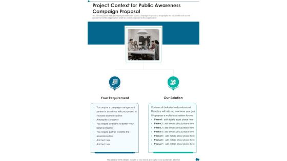 Project Context For Public Awareness Campaign Proposal One Pager Sample Example Document Project Context For Public Awareness Campaign Proposal One Pager Sample Example Document