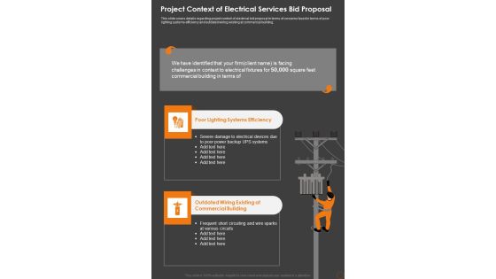 Project Context Of Electrical Services Bid Proposal One Pager Sample Example Document Project Context Of Electrical Services Bid Proposal One Pager Sample Example Document