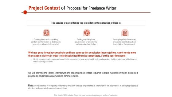 Project Context Of Proposal For Freelance Writer Ppt PowerPoint Presentation Infographic Template Files PDF
