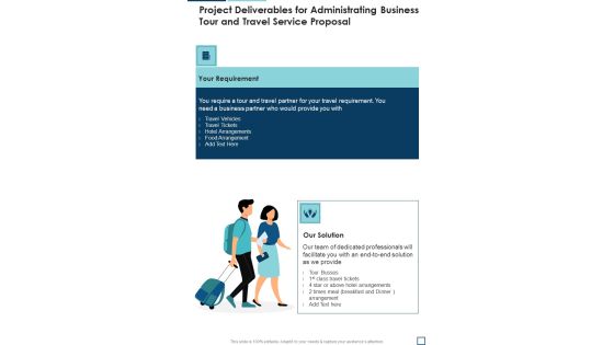 Project Deliverables For Administrating Business Tour And Travel Service Proposal One Pager Sample Example Document Project Deliverables For Administrating Business Tour And Travel Service Proposal One Pager Sample Example Document