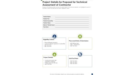 Project Details For Proposal For Technical Assessment Of Contractor One Pager Sample Example Document Project Details For Proposal For Technical Assessment Of Contractor One Pager Sample Example Document
