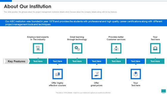Project Development Expert IT About Our Institution Ppt PowerPoint Presentation Gallery Slide Portrait PDF