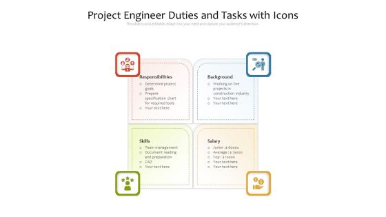Project Engineer Duties And Tasks With Icons Ppt PowerPoint Presentation Icon Layout Ideas PDF