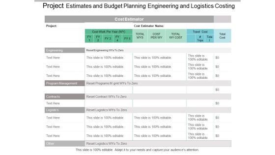 Project Estimates And Budget Planning Engineering And Logistics Costing Ppt PowerPoint Presentation Outline Infographic Template Project Estimates And Budget Planning Engineering And Logistics Costing Ppt PowerPoint Presentation Outline Infographic Template