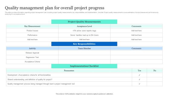 Project Excellence Playbook For Executives Quality Management Plan For Overall Project Progress Download PDF Project Excellence Playbook For Executives Quality Management Plan For Overall Project Progress Download PDF