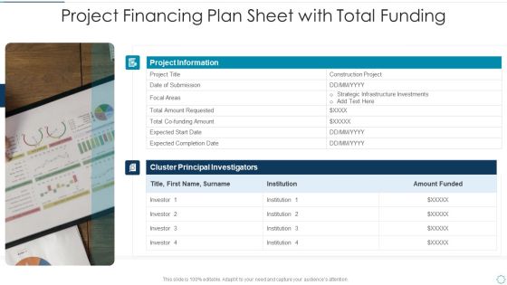 Project Financing Plan Sheet With Total Funding Slides PDF Project Financing Plan Sheet With Total Funding Slides PDF