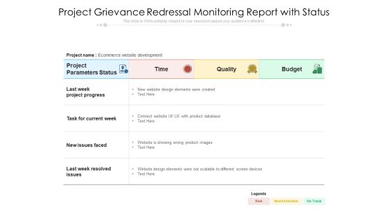 Project Grievance Redressal Monitoring Report With Status Ppt PowerPoint Presentation Gallery Outfit PDF Project Grievance Redressal Monitoring Report With Status Ppt PowerPoint Presentation Gallery Outfit PDF