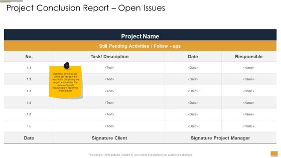 Project Ideation And Administration Project Conclusion Report Open Issues Pictures PDF