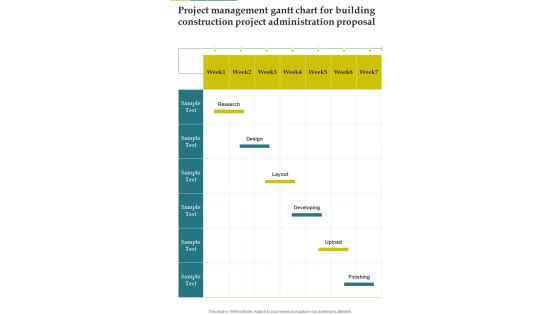 Project Management Gantt Chart For Building Construction Project Administration Proposal One Pager Sample Example Document Project Management Gantt Chart For Building Construction Project Administration Proposal One Pager Sample Example Document