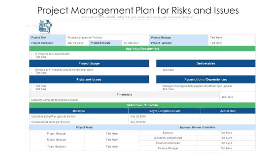 Project Management Plan For Risks And Issues Ppt PowerPoint Presentation File Show PDF Project Management Plan For Risks And Issues Ppt PowerPoint Presentation File Show PDF