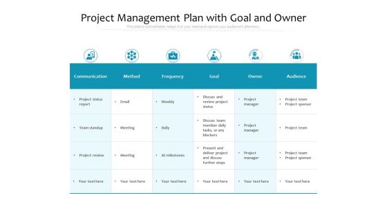 Project Management Plan With Goal And Owner Ppt PowerPoint Presentation Gallery Graphic Tips PDF Project Management Plan With Goal And Owner Ppt PowerPoint Presentation Gallery Graphic Tips PDF