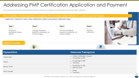 Project Management Professional Certificate Preparation IT Addressing PMP Certification Application And Payment Summary PDF