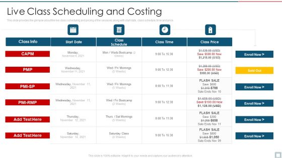 Project Management Professional Certification Program Live Class Scheduling And Costing Portrait PDF