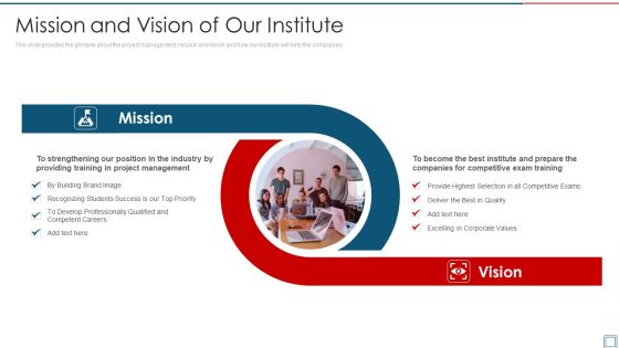 Project Management Professional Certification Program Mission And Vision Of Our Institute Brochure PDF Project Management Professional Certification Program Mission And Vision Of Our Institute Brochure PDF