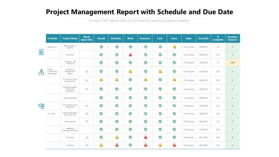 Project Management Report With Schedule And Due Date Ppt PowerPoint Presentation File Skills PDF