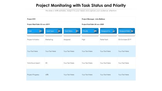 Project Monitoring With Task Status And Priority Ppt PowerPoint Presentation File Infographic Template PDF