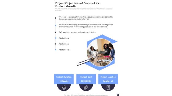 Project Objectives Of Proposal For Product Growth One Pager Sample Example Document Project Objectives Of Proposal For Product Growth One Pager Sample Example Document