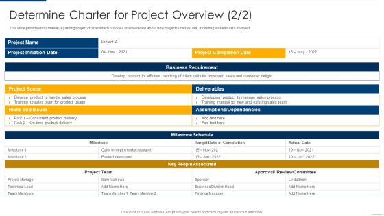 Project Organizing Playbook Determine Charter For Project Overview Clipart PDF