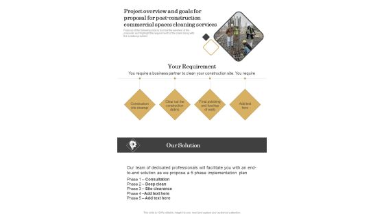 Project Overview And Goals For Proposal For Post Construction Commercial Spaces Cleaning One Pager Sample Example Document Project Overview And Goals For Proposal For Post Construction Commercial Spaces Cleaning One Pager Sample Example Document