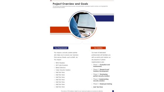 Project Overview Security And Safety System Proposal One Pager Sample Example Document Project Overview Security And Safety System Proposal One Pager Sample Example Document