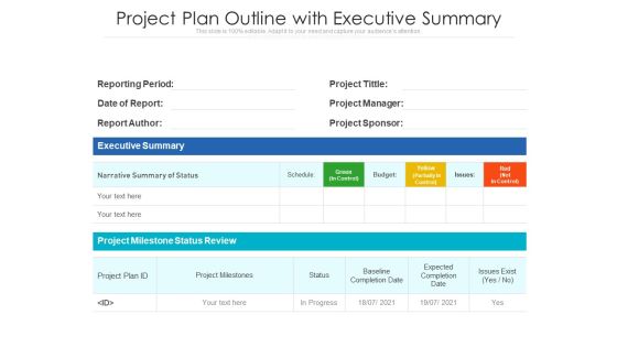 Project Plan Outline With Executive Summary Ppt PowerPoint Presentation Styles Slide PDF Project Plan Outline With Executive Summary Ppt PowerPoint Presentation Styles Slide PDF