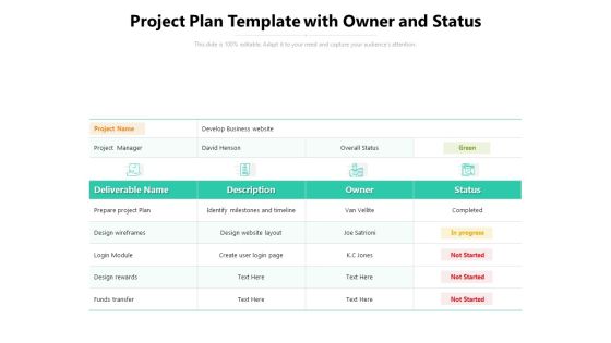 Project Plan Template With Owner And Status Ppt PowerPoint Presentation Gallery Tips PDF Project Plan Template With Owner And Status Ppt PowerPoint Presentation Gallery Tips PDF