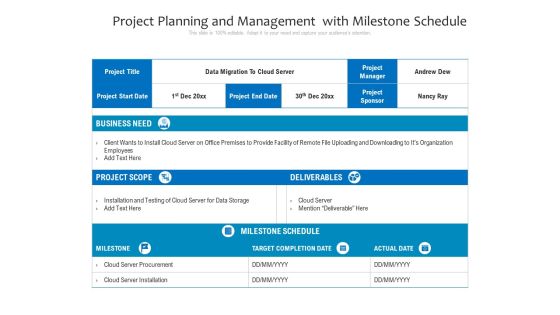 Project Planning And Management With Milestone Schedule Ppt PowerPoint Presentation Infographic Template Graphics Pictures PDF Project Planning And Management With Milestone Schedule Ppt PowerPoint Presentation Infographic Template Graphics Pictures PDF