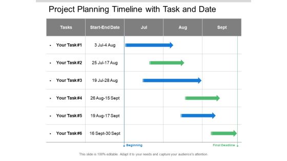 Project Planning Timeline With Task And Date Ppt PowerPoint Presentation Infographic Template Pictures