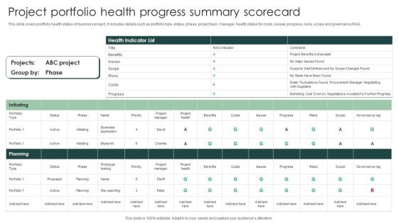 Project Portfolio Health Progress Summary Scorecard Diagrams PDF Project Portfolio Health Progress Summary Scorecard Diagrams PDF