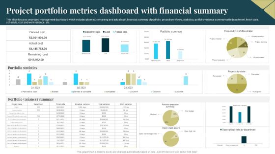 Project Portfolio Metrics Dashboard With Financial Summary Demonstration PDF Project Portfolio Metrics Dashboard With Financial Summary Demonstration PDF
