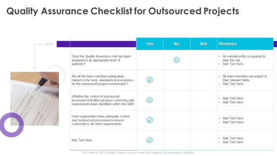 Project Quality Administration Bundle Quality Assurance Checklist For Outsourced Projects Sample PDF Project Quality Administration Bundle Quality Assurance Checklist For Outsourced Projects Sample PDF