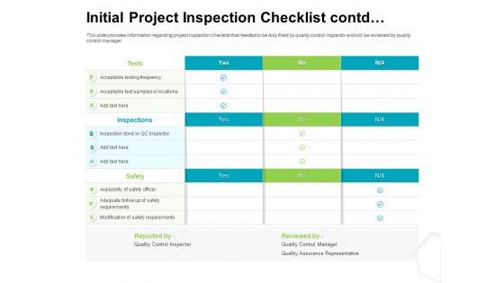 Project Quality Management Plan Initial Project Inspection Checklist Contd Introduction PDF Project Quality Management Plan Initial Project Inspection Checklist Contd Introduction PDF