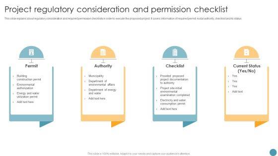 Project Regulatory Consideration And Permission Checklist Feasibility Analysis Report For Construction Project Infographics PDF Project Regulatory Consideration And Permission Checklist Feasibility Analysis Report For Construction Project Infographics PDF