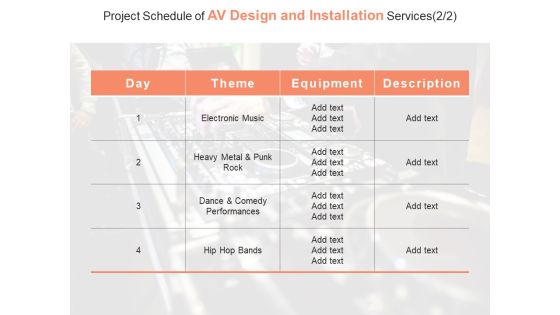 Project Schedule Of AV Design And Installation Services Ppt PowerPoint Presentation Ideas Designs Download Project Schedule Of AV Design And Installation Services Ppt PowerPoint Presentation Ideas Designs Download