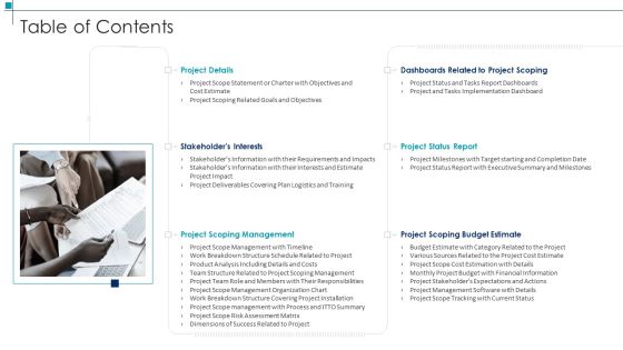 Project Scope Management Deliverables Table Of Contents Summary PDF