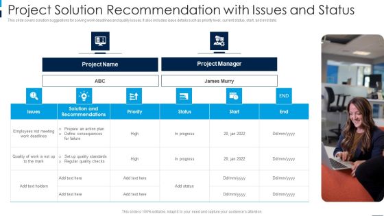 Project Solution Recommendation With Issues And Status Formats PDF Project Solution Recommendation With Issues And Status Formats PDF