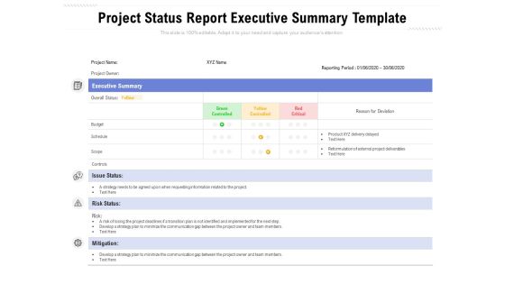 Project Status Report Executive Summary Template Ppt PowerPoint Presentation Gallery Good PDF